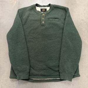 Lee Premium Select Regular Fit Men's Sherpa Lined Waffle Knit Henley Shirt Green
